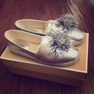 Michael Kors silver espadrille loafers
